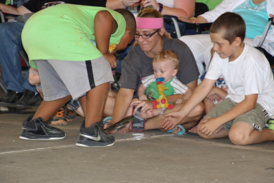 A bullfrog from the race escaped into the crowd