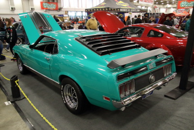 rear 3/4 of Tourquois MachI Mustang