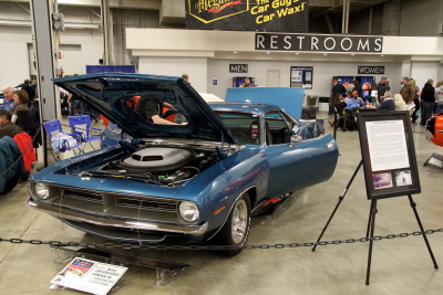 Front 3/4 drivers side Blue 1970 Plymouth Cuda Grand Coupe