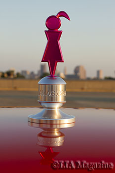 Beverly's LIA Lady Billet Trophy sitting on the roof of the Camaro