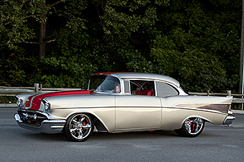 Cindy Campbell's 57 Chevy front and side view