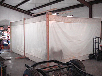 Linda's husbands makeshift paintbooth